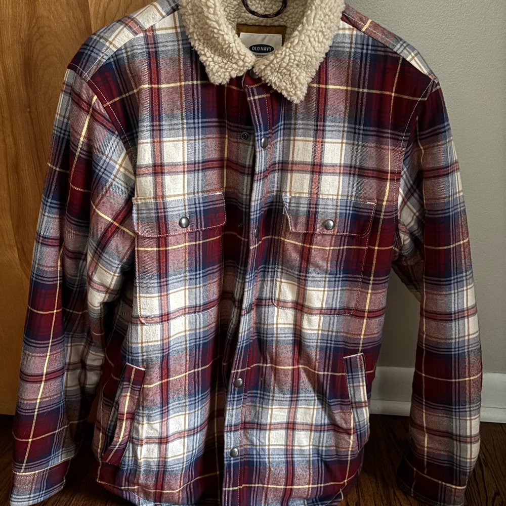 Old Navy Red and Blue plaid sherpa lined jacket
